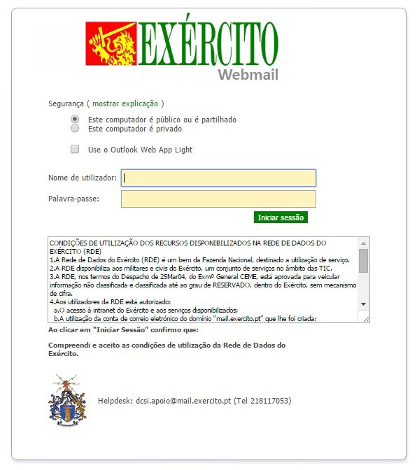 Spoofed Portuguese Army webmail portal in March 2015.